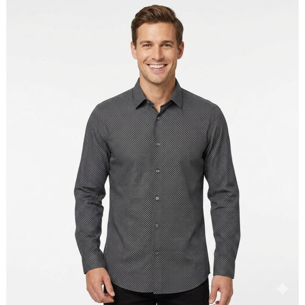 Hugo Boss Lukas Shirt Small S Regular Fit Black Gray Micro Dot Dobby Cotton EUC
